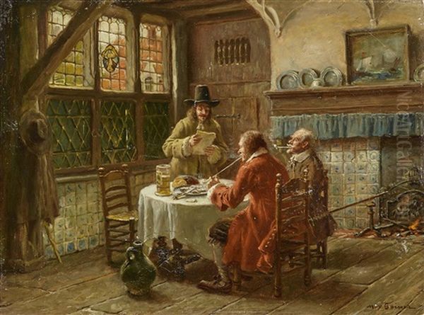 Group Of Men In An Old Dutch Room Oil Painting by Max Gaisser