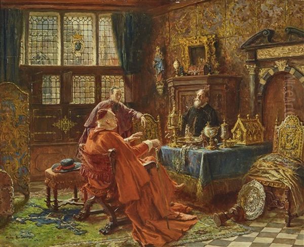 The Art Dealer At The Cardinal Oil Painting by Max Gaisser