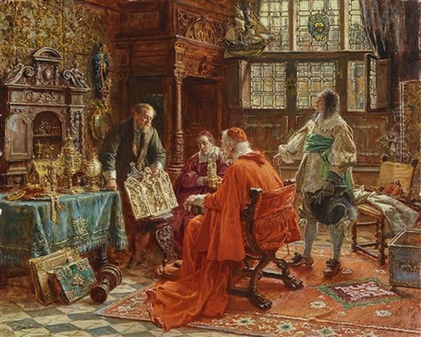 The Art Dealer At The Cardinal Oil Painting by Max Gaisser