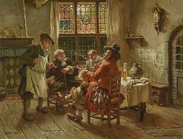 Rauchende Herren In Alt-hollandischer Stube Oil Painting by Max Gaisser