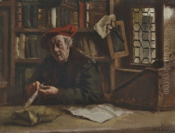 Gelehrter In Der Studierstube Beim Schneiden Des Federkiels Oil Painting by Max Gaisser