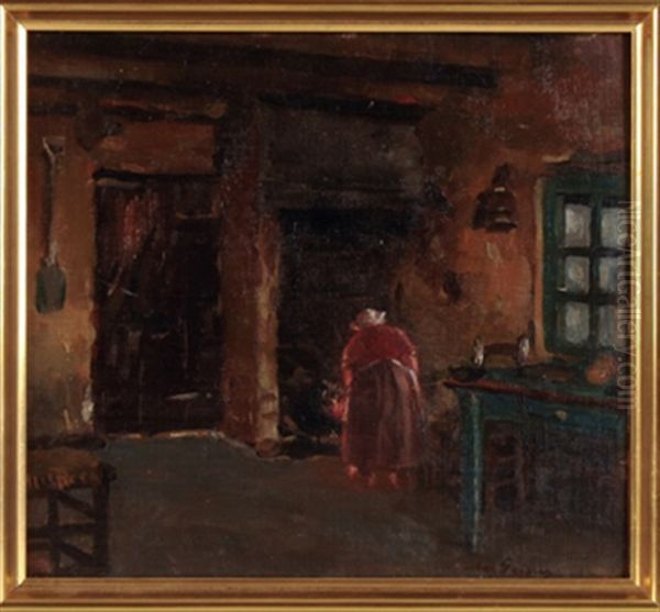 Kucheninterieur Mit Magd Am Kamin Oil Painting by Max Gaisser