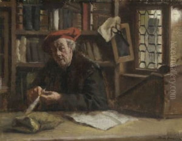 Schreiber Beim Schneiden Des Federkiels Oil Painting by Max Gaisser