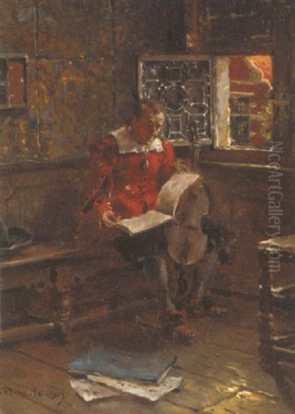 Reading The Music Score Oil Painting by Max Gaisser