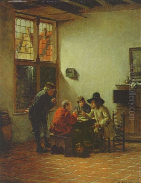 Hollandische Kaufherren In Der Stube Beim Rauchen, Zechen Und Disputieren Oil Painting by Max Gaisser