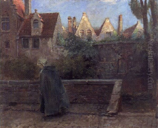 Spaziergangerin Vor Einer Altstadtkulisse Oil Painting by Max Gaisser