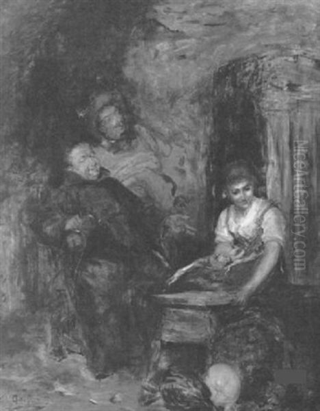 Tavern Scene With A Monk, Cavalier And Maiden Oil Painting by Max Gaisser