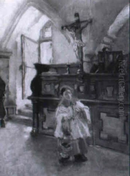 Ministrant Mit Weihrauchkessel In Der Sakristei Oil Painting by Max Gaisser