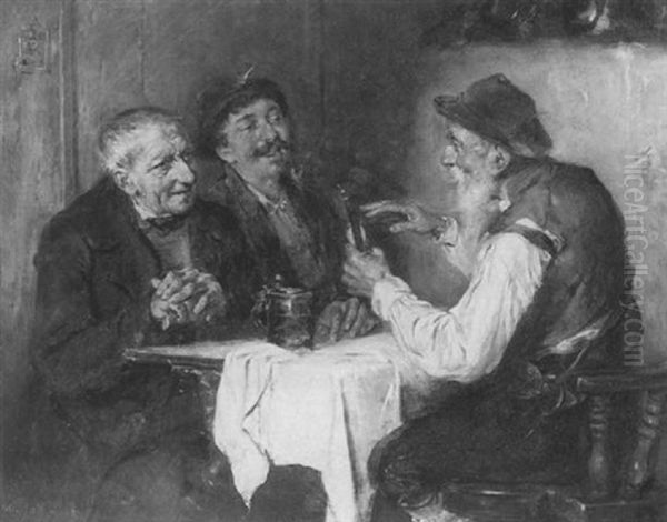 A Lively Discourse Oil Painting by Max Gaisser