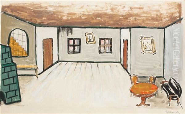 Set Design Sketch For The Slovak National Theatre Oil Painting by Mikulas Galanda