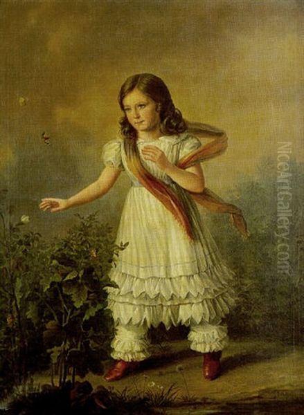 Fillette Et Papillons Oil Painting by Gustav de Galard