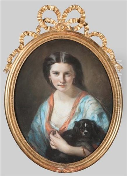 Jeune Femme Au Chien (cavalier King Charles) Oil Painting by Alphonse Louis Galbrund