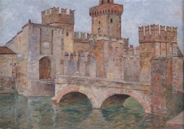 Rocca Of Sirmione Oil Painting by Gioacchino Galbusera