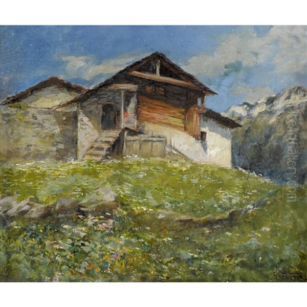 Tessiner Bergpartie Mit Maiensass Oil Painting by Gioacchino Galbusera