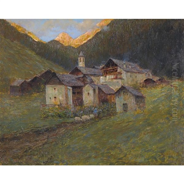 Paesello Montano Oil Painting by Gioacchino Galbusera