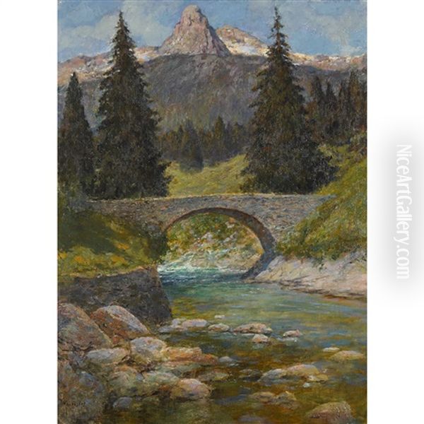 Ponte Sulla Moesa, San Bernardino Oil Painting by Gioacchino Galbusera