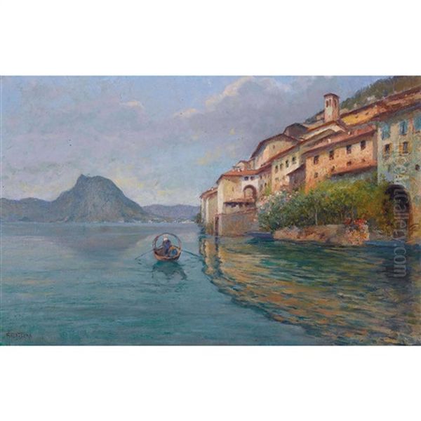 Gandria Am Lago Di Lugano Oil Painting by Gioacchino Galbusera