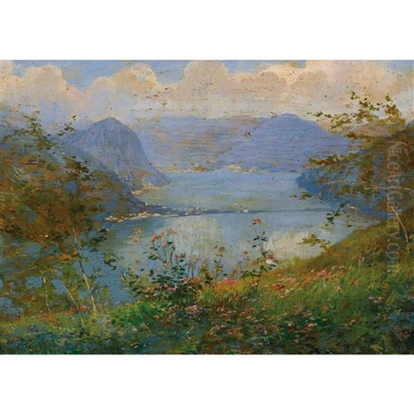 Il Lago Di Lugano Dal Monte San Giorgio Oil Painting by Gioacchino Galbusera