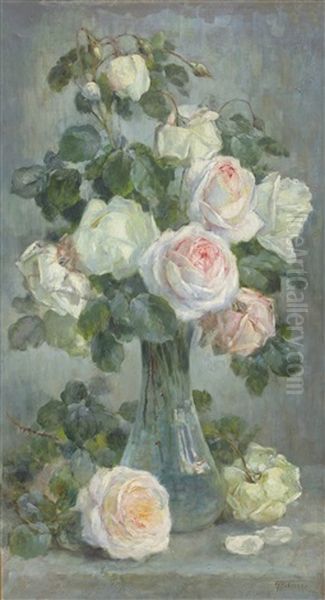 Glasvase Mit Rosenbouquet Oil Painting by Gioacchino Galbusera