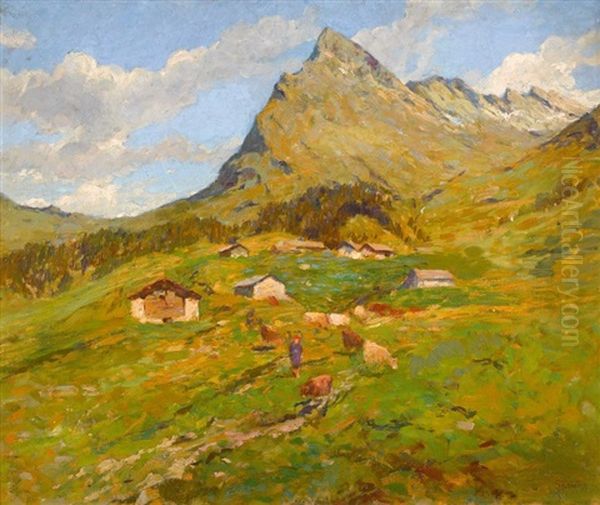 Sommerliche Bergpartie Mit Bauerin Oil Painting by Gioacchino Galbusera