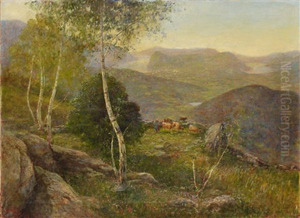 Tessinerlandschaft Mit Lugano Oil Painting by Gioacchino Galbusera