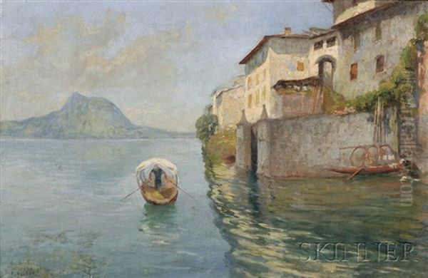 Italian Coastal View With Oasman Oil Painting by Gioacchino Galbusera