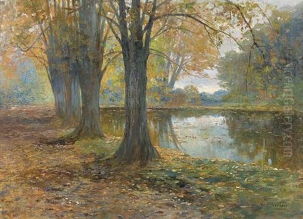 Herbstliche Partie An Einem Seeufer Oil Painting by Gioacchino Galbusera