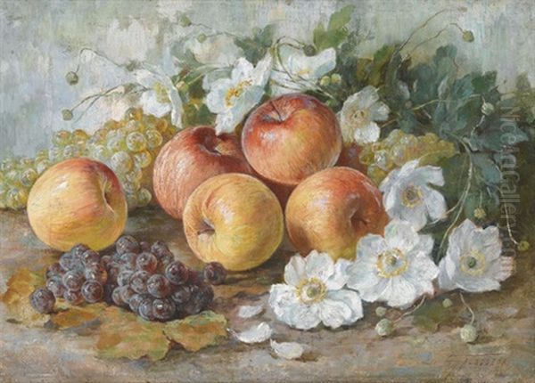 Stillleben Mit Apfeln, Trauben Und Weissen Anemonen Oil Painting by Gioacchino Galbusera