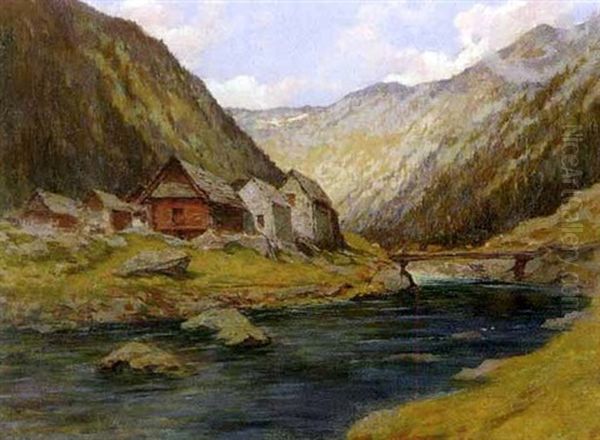 Gebirgslandschaft Mit Bach Und Hausergruppe Oil Painting by Gioacchino Galbusera