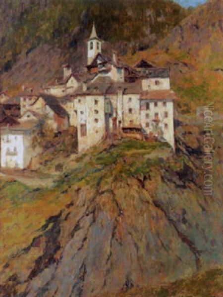 Tessiner Bergdorf Oil Painting by Gioacchino Galbusera