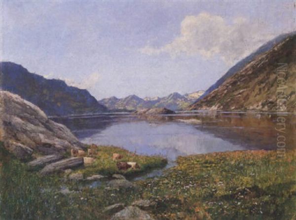 San Bernadino Mit Blick Auf Dem Moesolasee Oil Painting by Gioacchino Galbusera