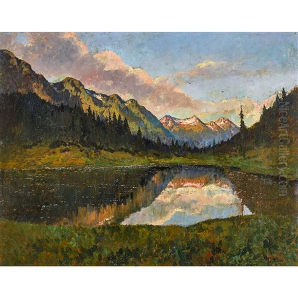 Tessiner Bergsee Im Abendlicht Oil Painting by Gioachimo Galbusera