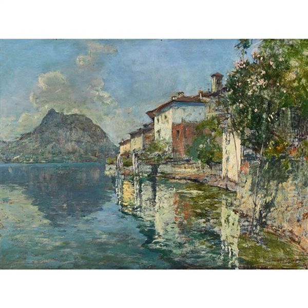 Gandria Am Luganersee Mit San Salvatore Oil Painting by Gioachimo Galbusera