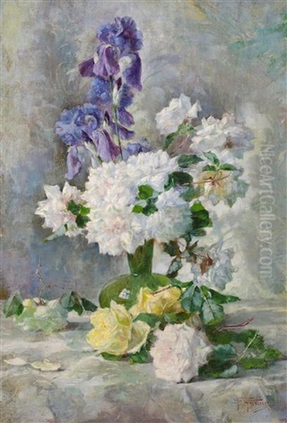 Blumenstilleben Mit Iris Und Buschrosen Oil Painting by Gioachimo Galbusera