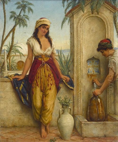 Oriental Girls At The Fountain Oil Painting by William Gale