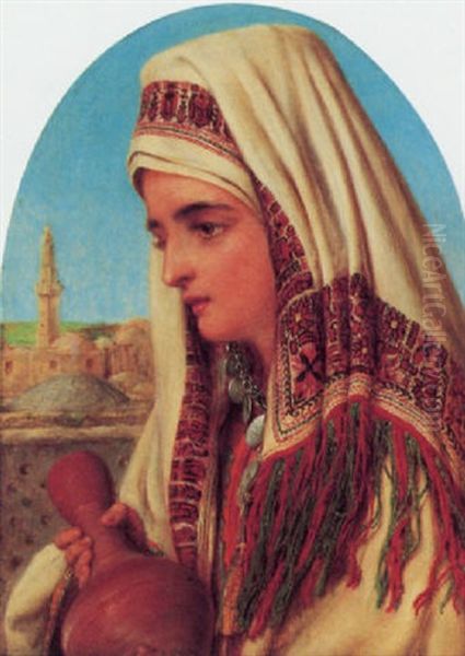 A Middle Eastern Woman With A Water Jug Oil Painting by William Gale