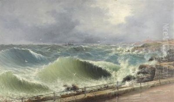 Approaching Harbour In Choppy Seas Oil Painting by Luigi Maria Galea