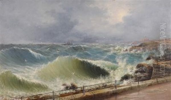 Approaching Harbour In Choppy Seas Oil Painting by Luigi Maria Galea