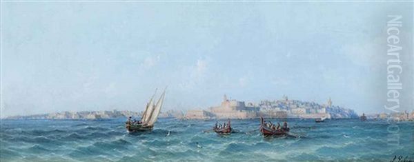 Fishing Before Valetta Oil Painting by Luigi Maria Galea