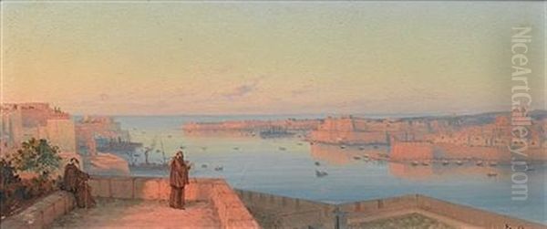 View Of The Grand Harbour And The Three Fortified Cities Of Cospicua, Vittoriosa, And Senglea, Malta Oil Painting by Luigi Maria Galea