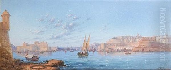 Grand Harbour, Valletta By Day (+ Grand Harbour, Valletta By Night; Pair) Oil Painting by Luigi Maria Galea