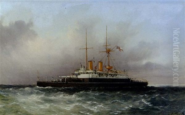 The H.m.s. Anson In The Mediterranean Oil Painting by Luigi Maria Galea