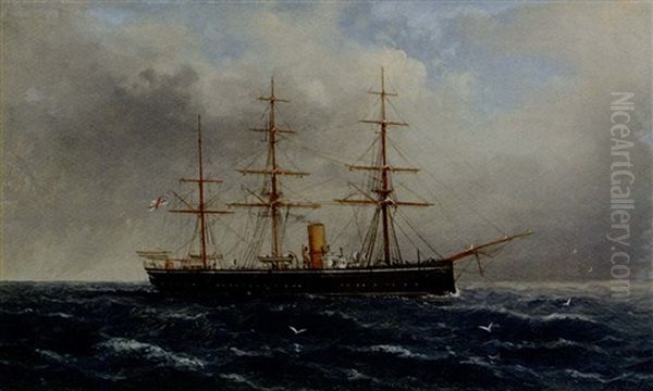 H.m.s. Calypso In The Mediterranean Oil Painting by Luigi Maria Galea