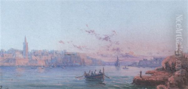 The Grand Harbour, Valetta, By Daylight Oil Painting by Luigi Maria Galea