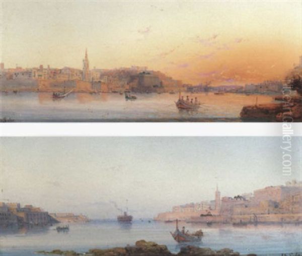 The Grand Harbour, Valetta, Early Morning Oil Painting by Luigi Maria Galea