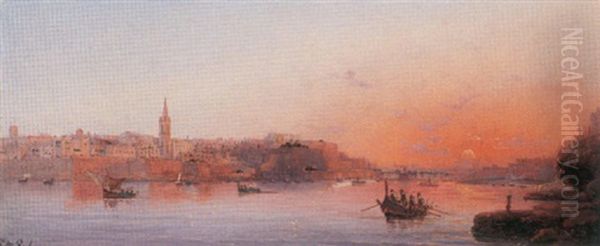 The Grand Harbour, Valletta Oil Painting by Luigi Maria Galea