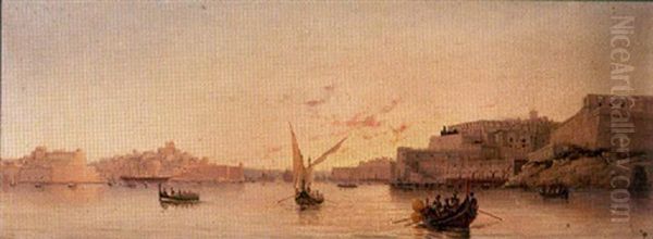 The Grand Harbour, Valletta, By Day Oil Painting by Luigi Maria Galea