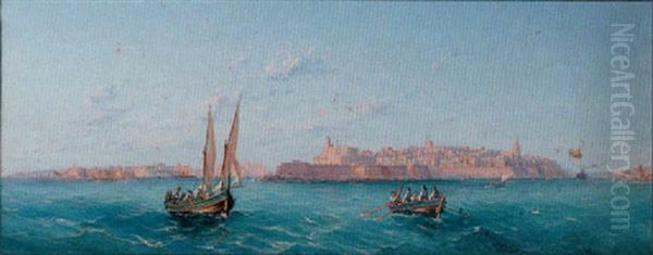 The Entrance To The Grand Harbour, Valletta, Malta Oil Painting by Luigi Maria Galea