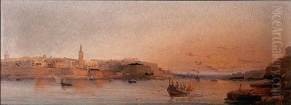 Marsamxett Harbour At Dusk, Malta Oil Painting by Luigi Maria Galea