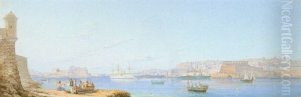 The Grand Harbour, Valletta, Malta Oil Painting by Luigi Maria Galea